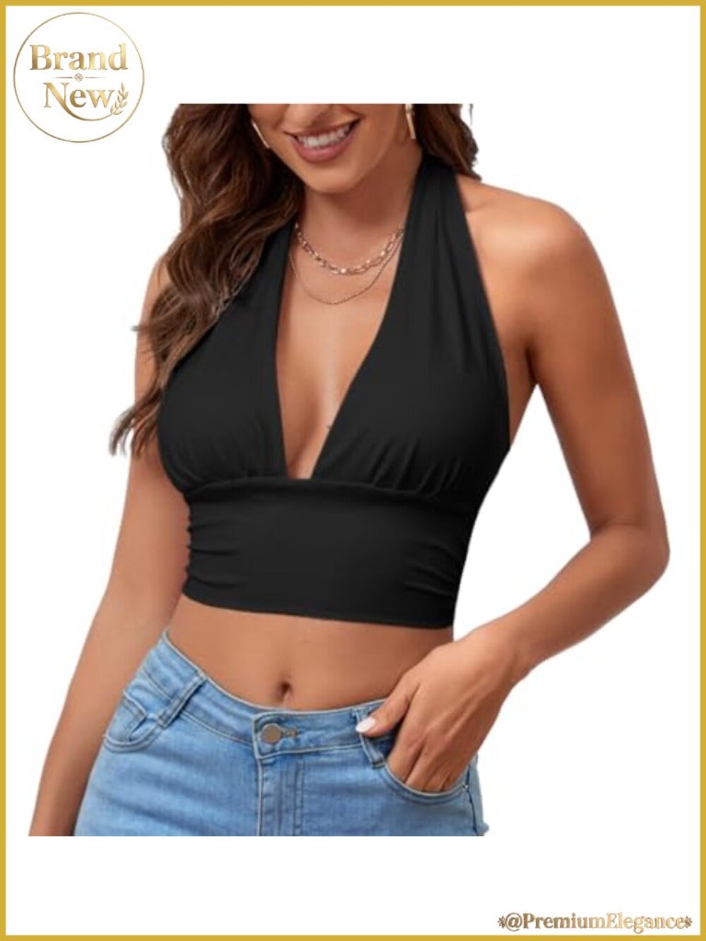 Halter Tie Back Crop Top Womens Sleeveless Deep V Neck Backless Cami Night Out